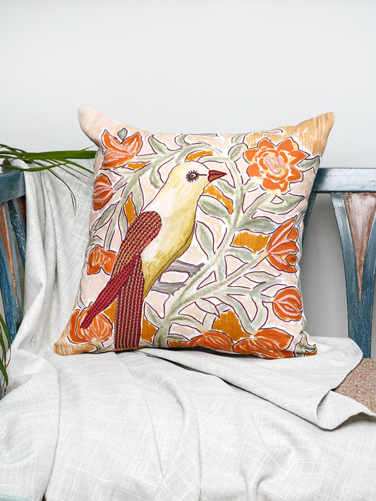 Polyester Blend Green Cushion Cover –digital print +  Hand Embroidered 16x16 inch Set of 1
