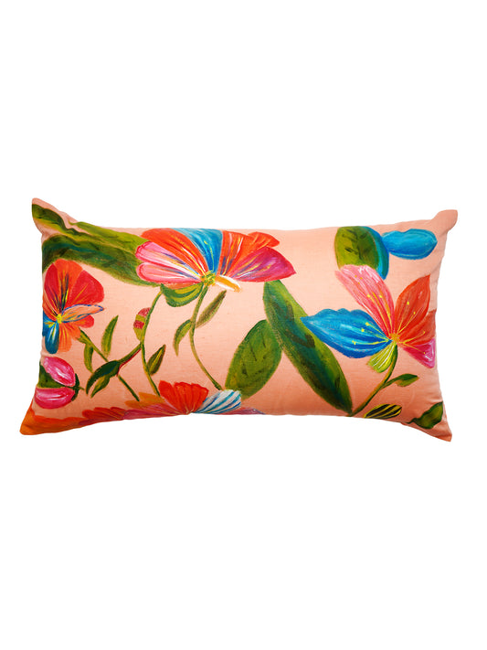 Multicolor Linen Cushion Cover- Hand Painted Design 12x12 inches,set of 1