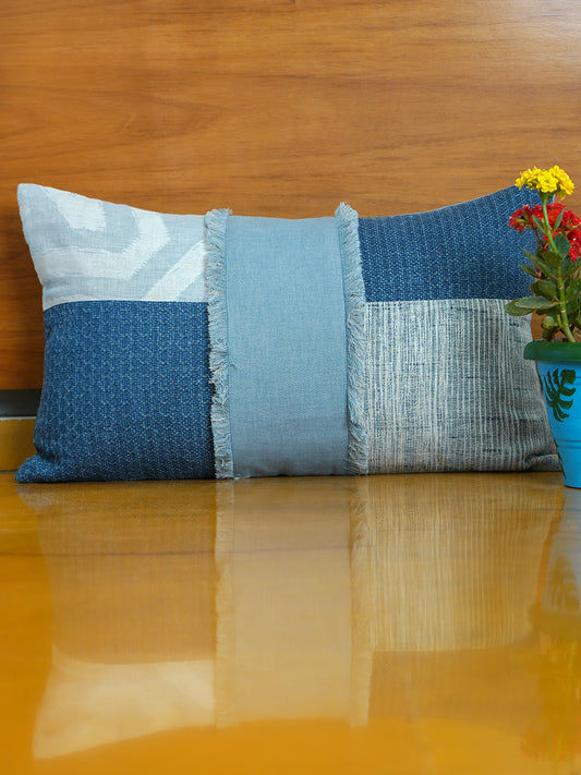 Polyester Blend Cushion Cover – Multi-Color, Patchwork with Frayed Detailing 12x22 inch Set of 1