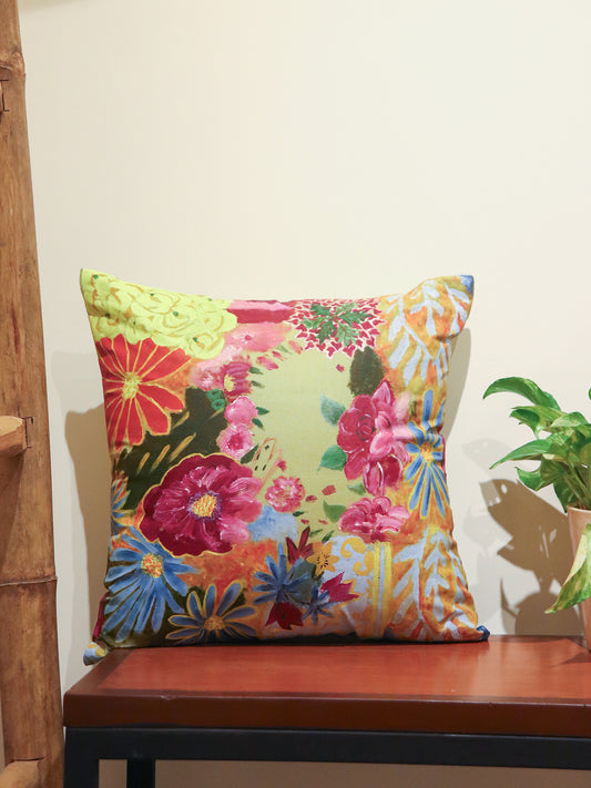 Linen Green Cushion Cover – 16x16 hand painted inch Set of 1