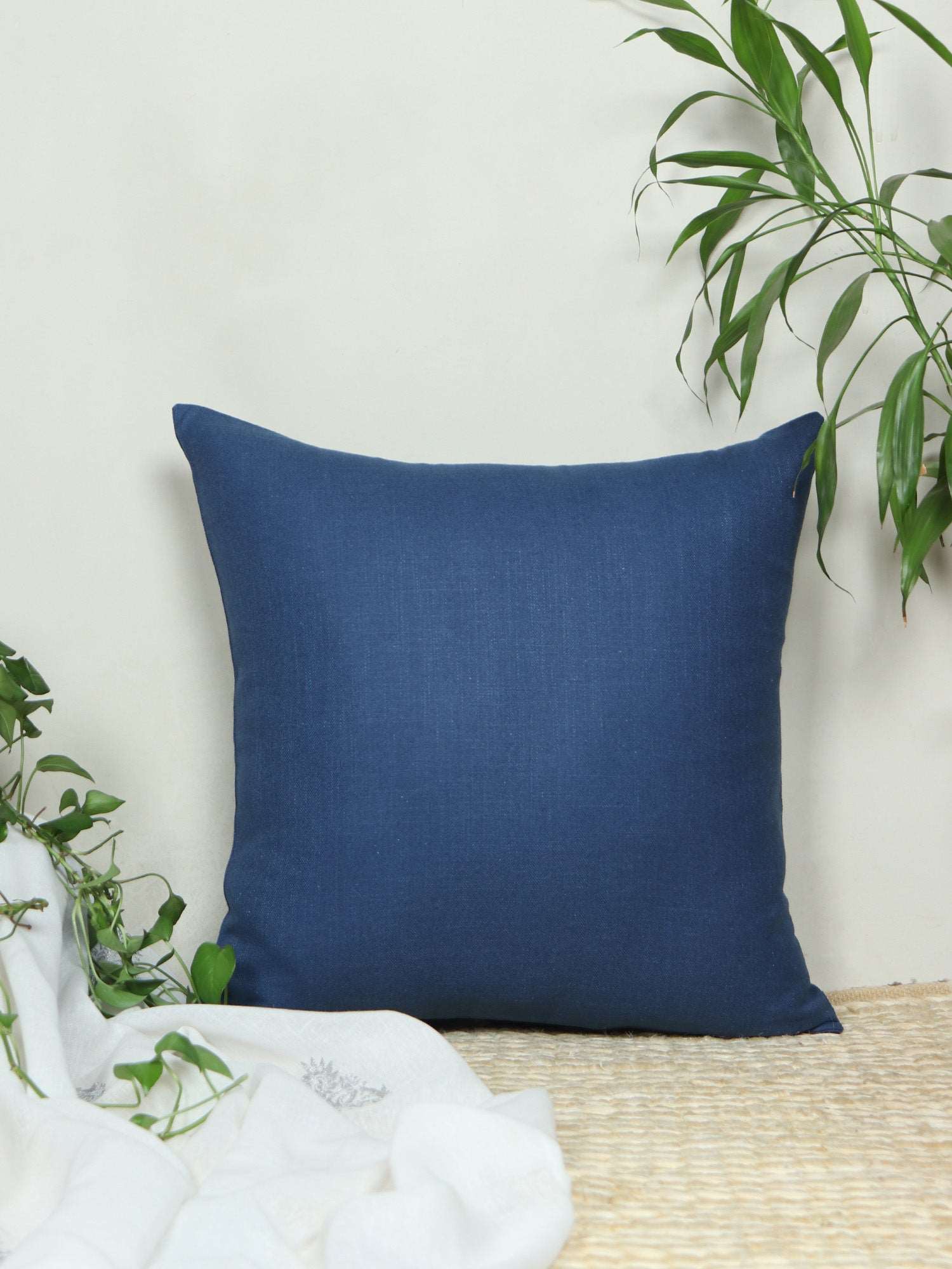 Cushion Cover (Euroshams) for Sofa, Bed Cotton Blend | Self Textured | Navy Blue - 24x24in(61x61cm) (Pack of 1)