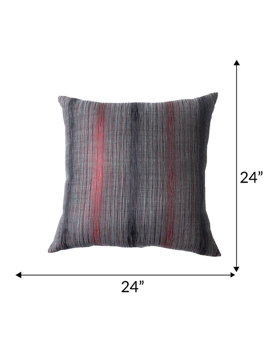 Cushion Cover (Euroshams) for Sofa, Bed Cotton Blend | Self Textured | Grey Red - 24x24in(61x61cm) (Pack of 1)