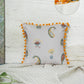Cushion Cover for Sofa, Bed | PolyCanvas with Floral Prints & Pompoms | Off White - 12x12in(30x30cm) (Pack of 1)