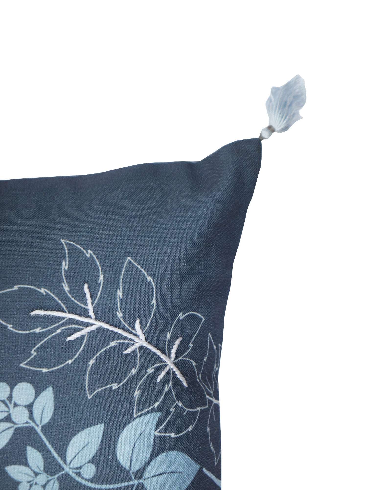 Cushion Cover for Sofa, Bed | PolyCanvas with Floral Print & Tassels | Blue - 12x22in(30x56cm) (Pack of 1)