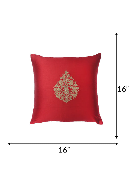 Cushion Cover for Sofa, Bed Polyester Motif Embroidery | Red - 16x16in(40x40cm) (Pack of 1)