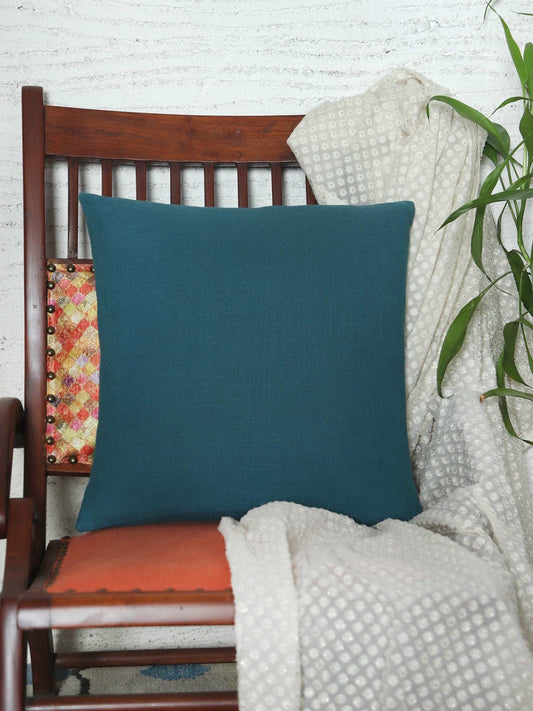 Cushion Cover for Sofa, Bed Cotton Blend |Self Textured | Teal Blue - 16x16in(40x40cm) (Pack of 1)