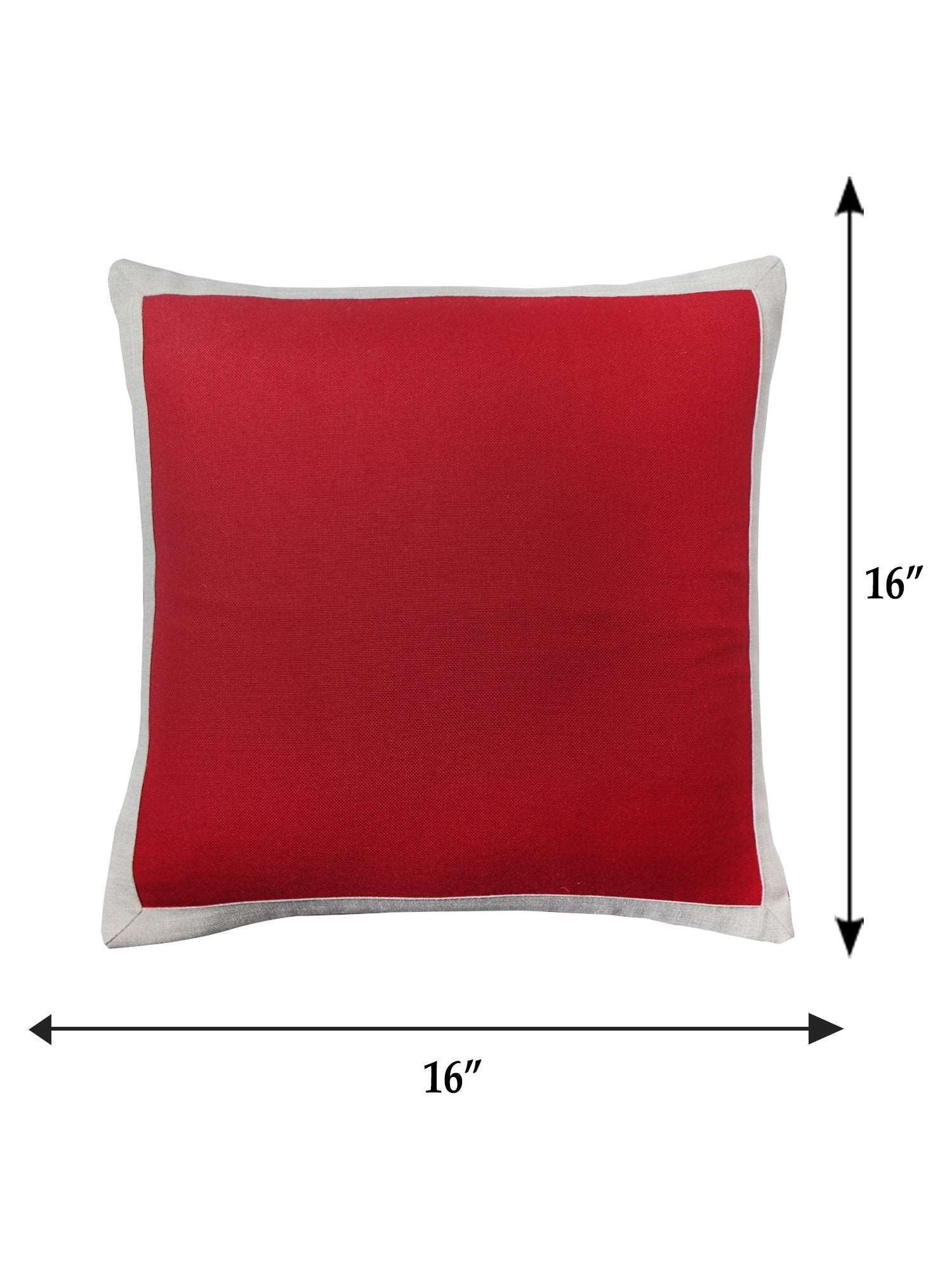 Cushion Cover for Sofa, Bed Cotton Blend with Patch on Border | Red - 16x16in(40x40cm) (Pack of 1)