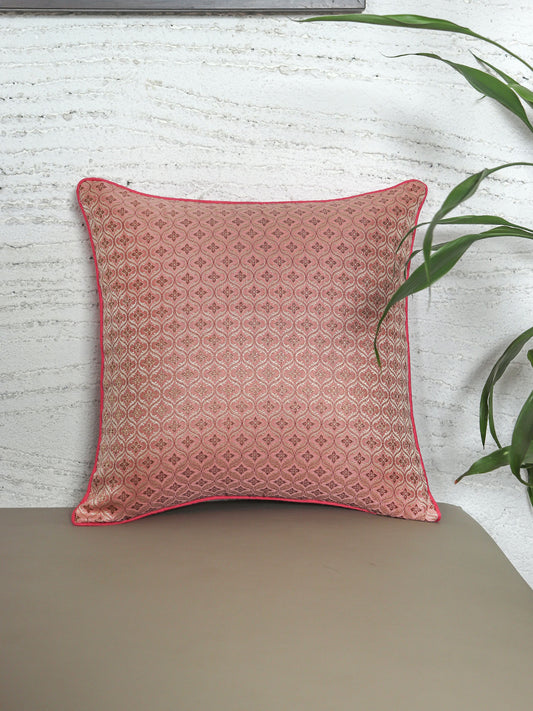 ZEBA World Square Cushion Cover for Sofa, Bed | Banarasi Brocade Silk - Floral Weave with Cord Piping| Pink - 16x16in(40x40cm) (Pack of 1)