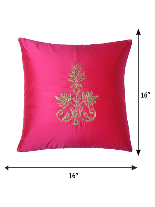 Cushion Cover for Sofa, Bed Polyester Motif Embroidery | Pink - 16x16in(40x40cm) (Pack of 1)