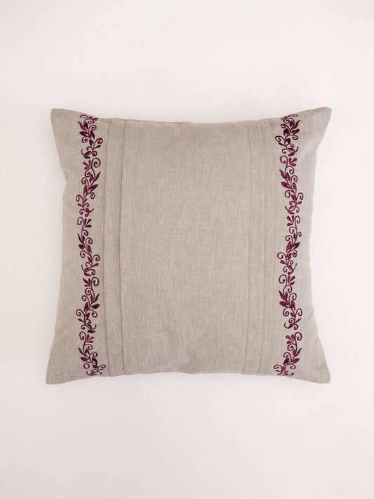 Cushion Cover Cotton Blend  Side Pleatingwith Embroidery Grey - 16" X 16"