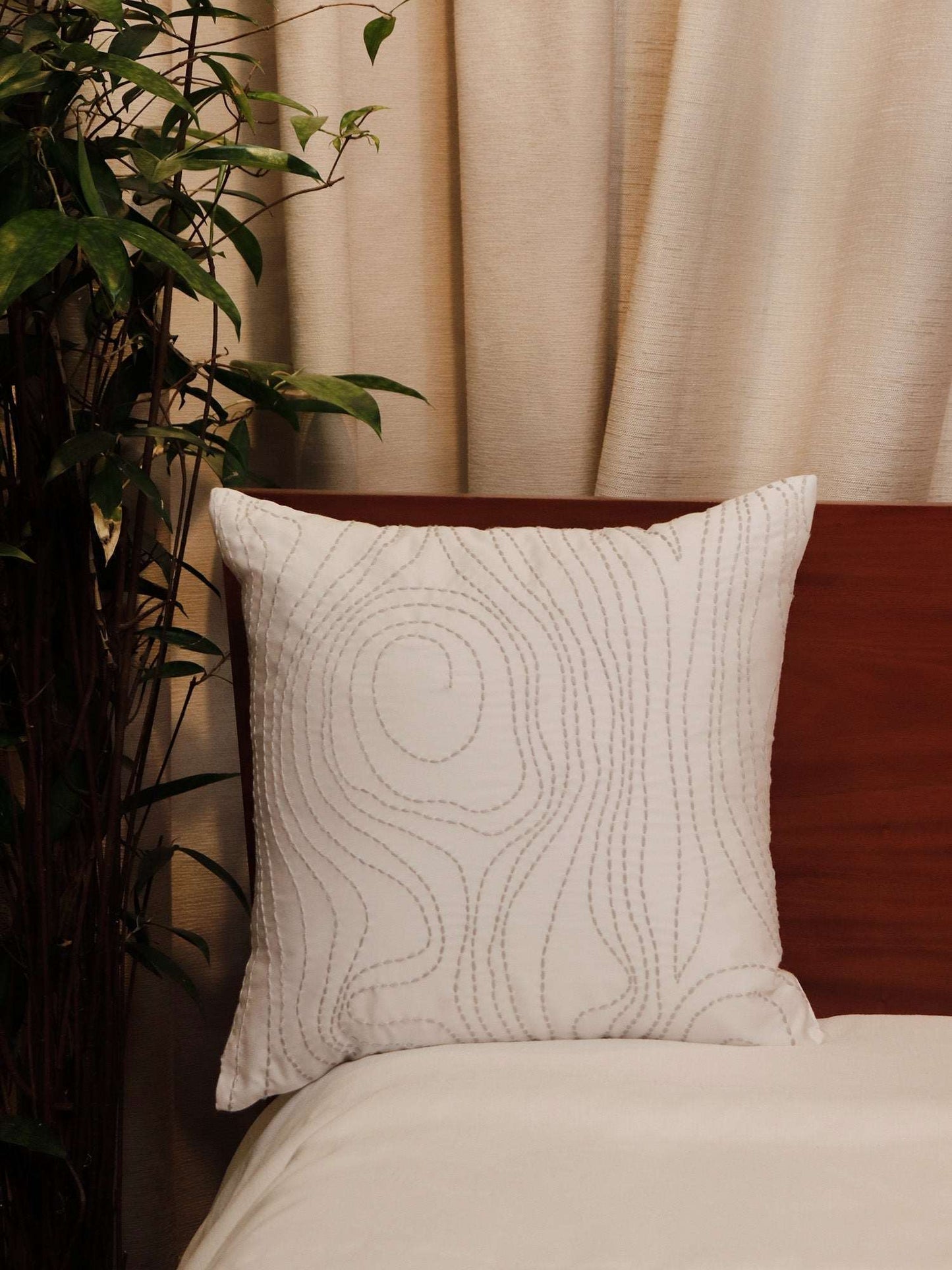 Cushion Cover 100% Cotton 520TC Hand Embroidered White -  16X16