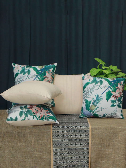 Co-ordinated Cushion Covers Set Of 5 Cotton Blend & Poly canvas Printed, Embroidered Multi- 16X16