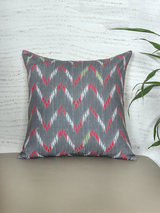 Reversible Cushion Cover with Chevron Print and Pintuk at Back - Polycanvas | Grey - 20x20in