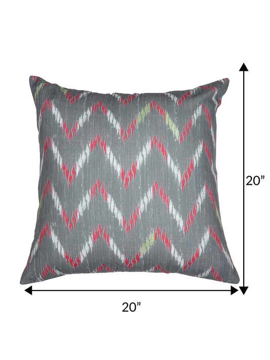 Reversible Cushion Cover with Chevron Print and Pintuk at Back - Polycanvas | Grey - 20x20in