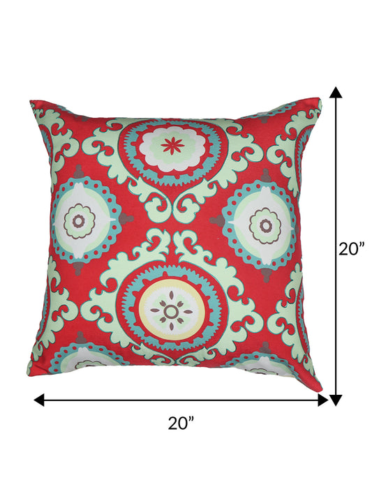 Cushion Cover with Embroidery Highlights on Motif Print - Polycanvas | Red - 20x20in
