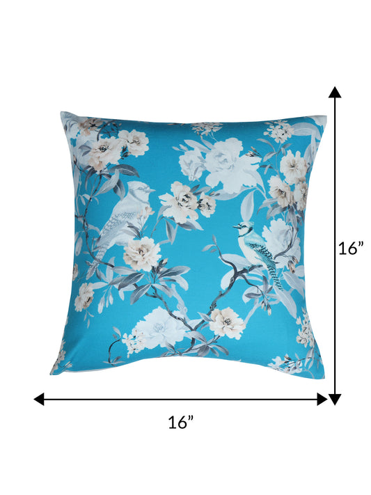 Cushion Cover with Botanical Garden Print - Polycanvas | Teal Blue - 16x16in