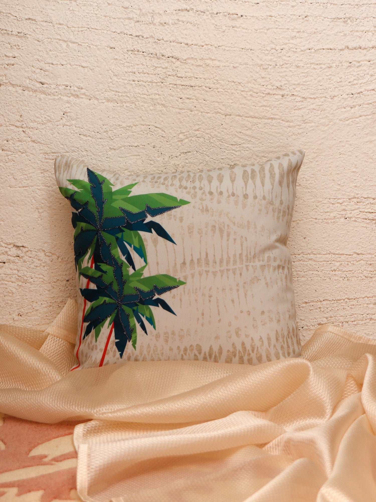 Cushion Cover Poly Canvas Digital Print with Chain Stitch Embroidery Multi - 16" x 16"