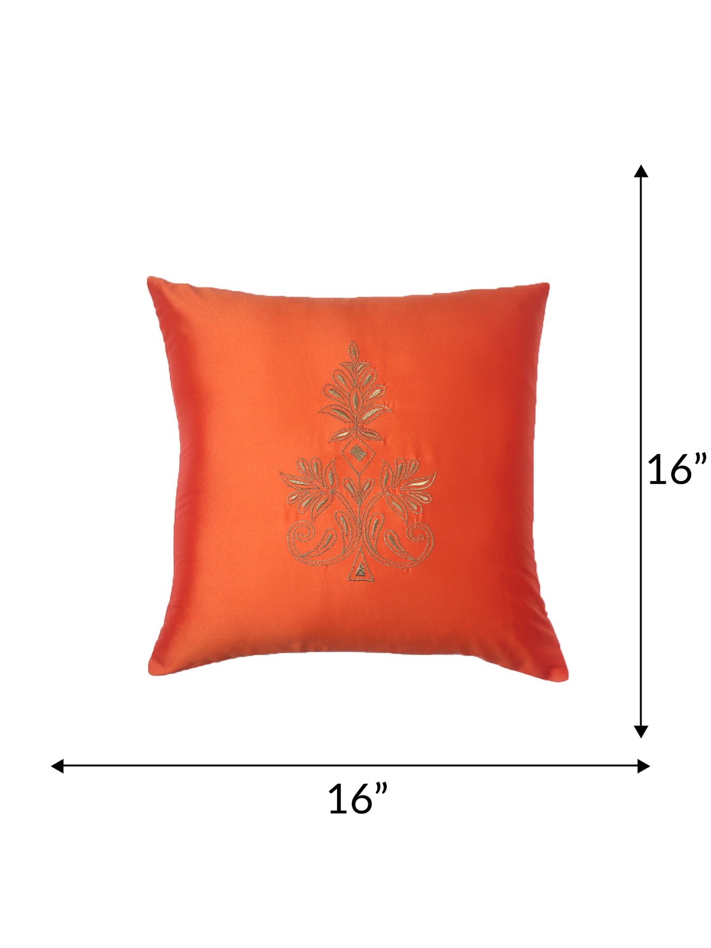 Cushion Cover for Sofa, Bed Polyester Motif Embroidery | Orange - 16x16in(40x40cm) (Pack of 1)