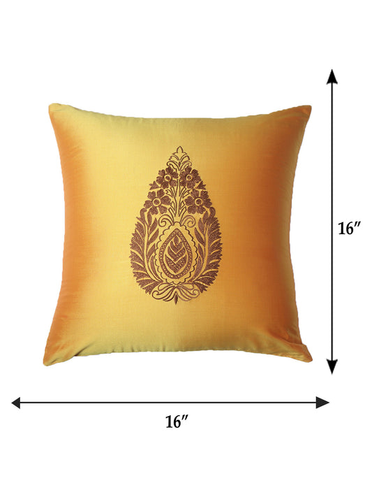 Cushion Cover for Sofa, Bed Polyester  Motif Embroidery | Yellow - 16x16in(40x40cm) (Pack of 1)