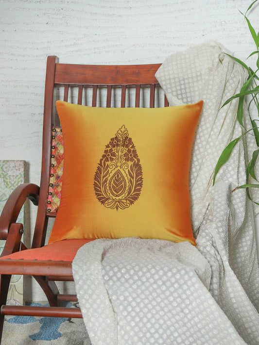 Cushion Cover for Sofa, Bed Polyester  Motif Embroidery | Yellow - 16x16in(40x40cm) (Pack of 1)