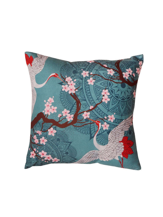 Cushion Cover Poly Canvas Digital Print with Embroidery Blue - 16"x 16"