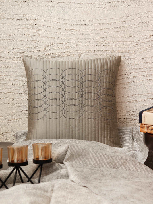 Cushion Cover Polyester Zari Embroidery with Self Quilting Light Grey - 16"x 16"