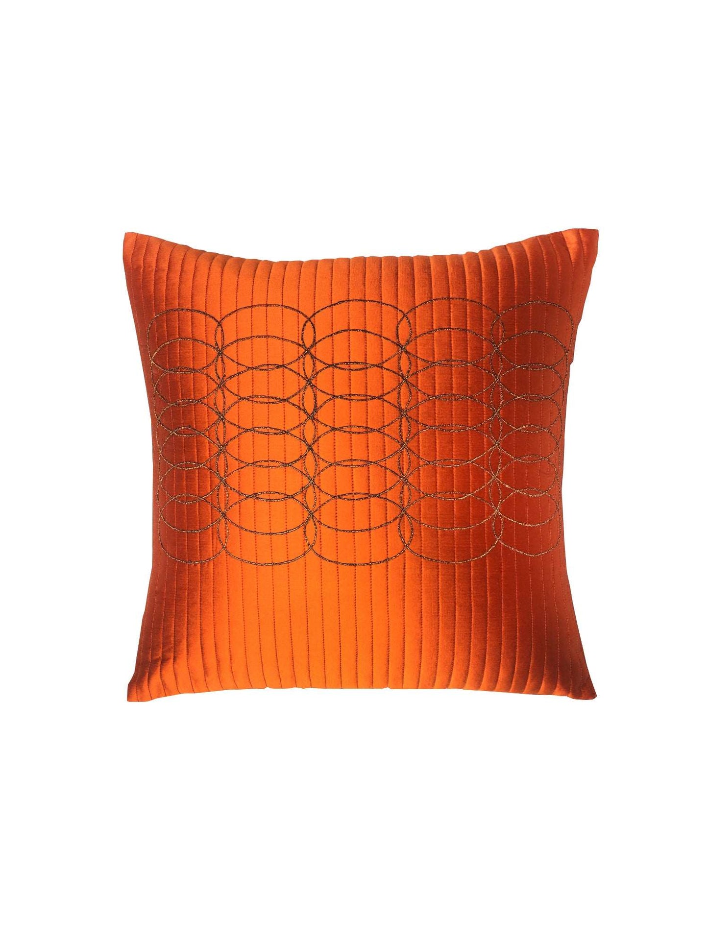 Cushion Cover Polyester Zari Embroidery with Self Quilting Orange - 16"x16"