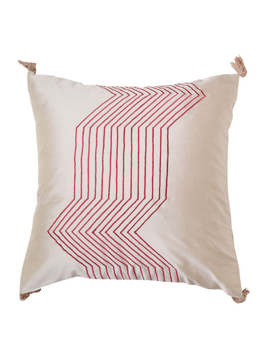 Cushion Cover Polyester Embroidery with Tassels Off White - 16" x 16"