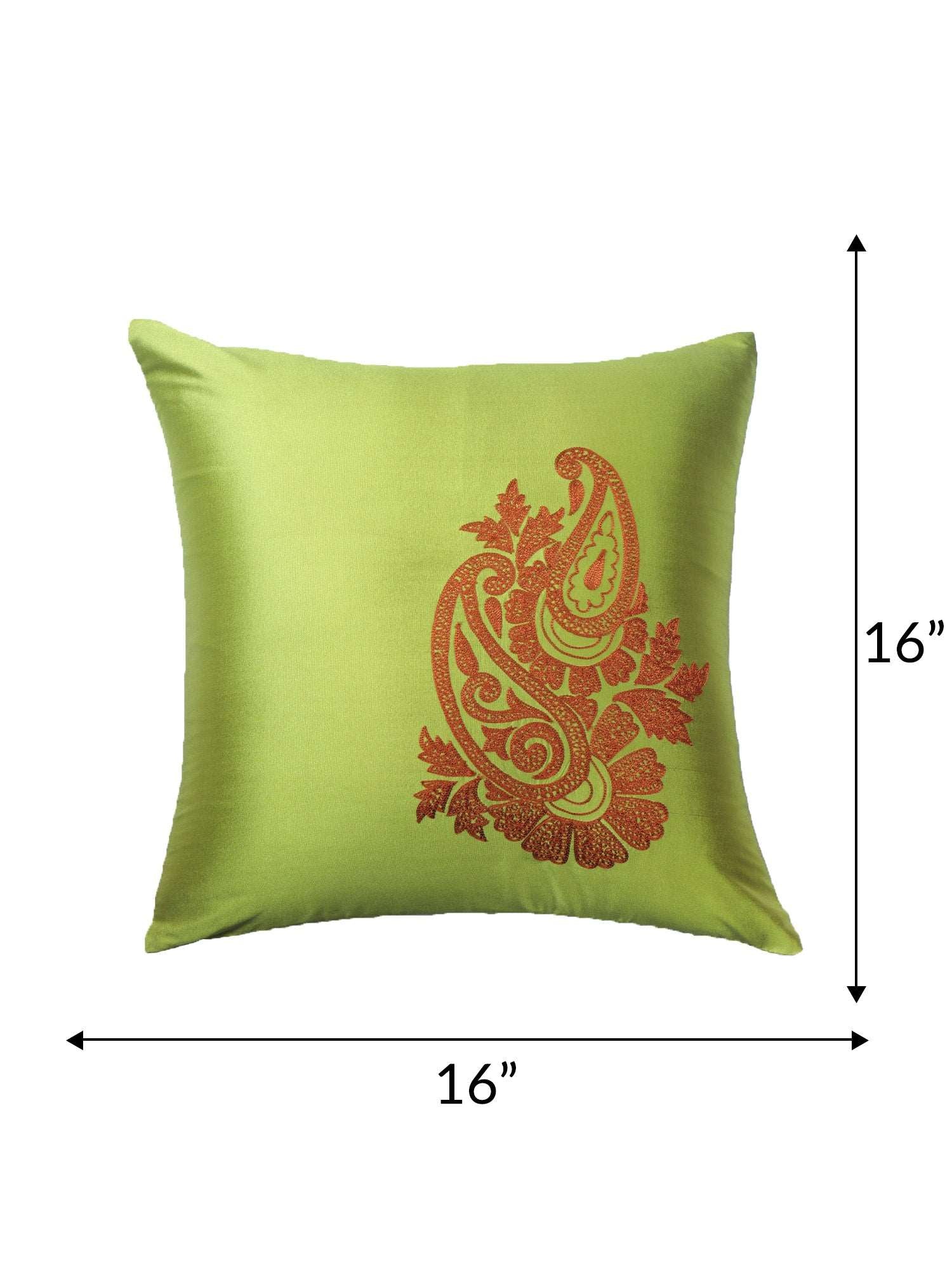 Cushion Cover for Sofa, Bed Polyester Paisely Embroidery | Green - 16x16in(40x40cm) (Pack of 1)