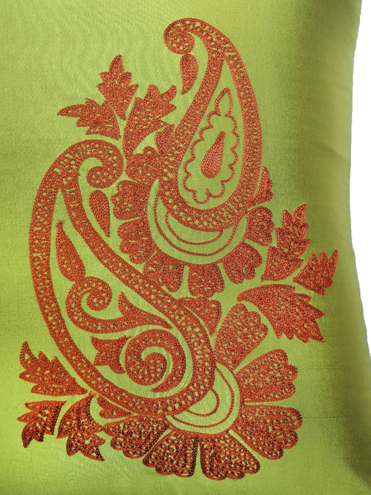 Cushion Cover for Sofa, Bed Polyester Paisely Embroidery | Green - 16x16in(40x40cm) (Pack of 1)