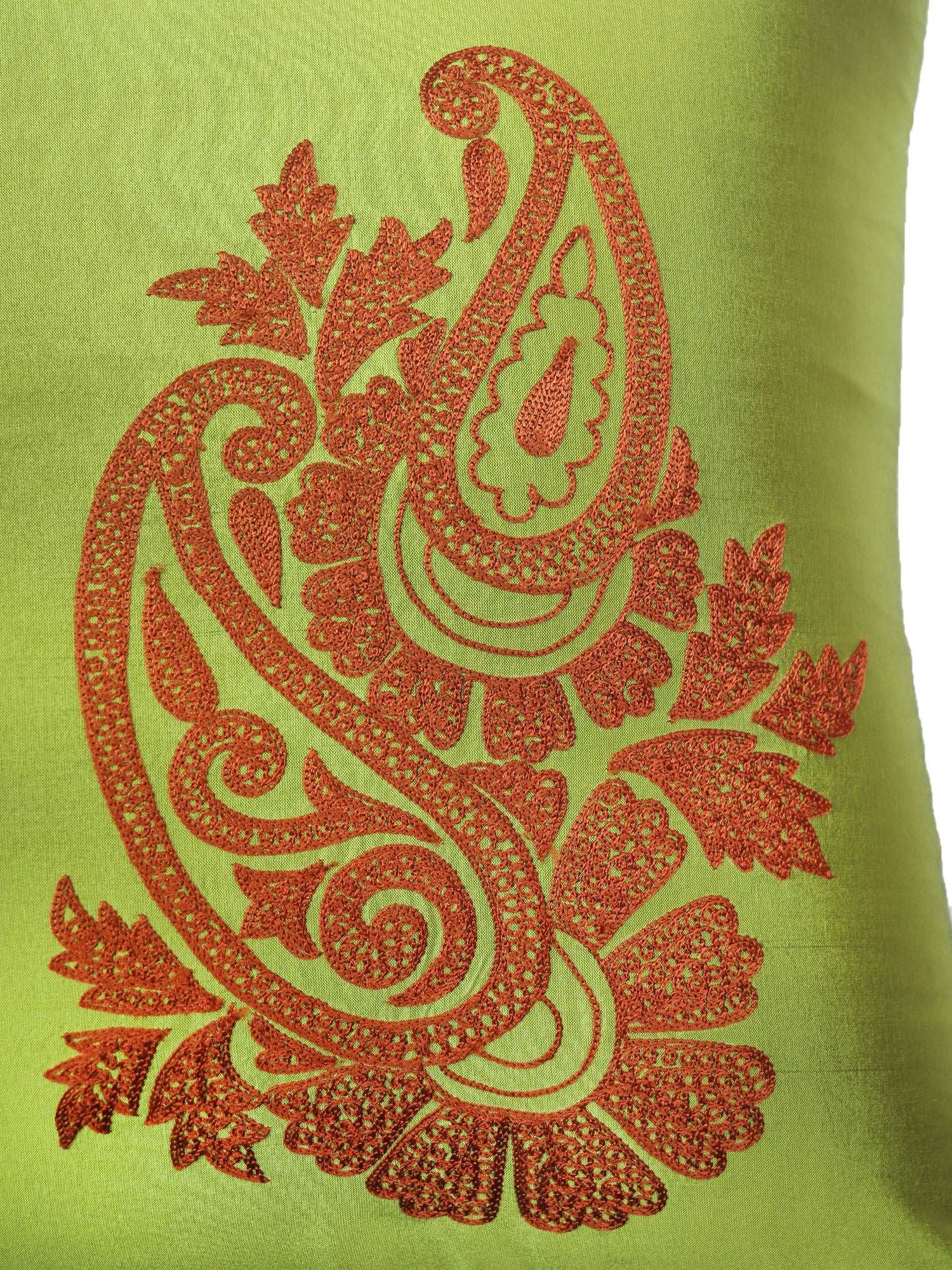 Cushion Cover for Sofa, Bed Polyester Paisely Embroidery | Green - 16x16in(40x40cm) (Pack of 1)