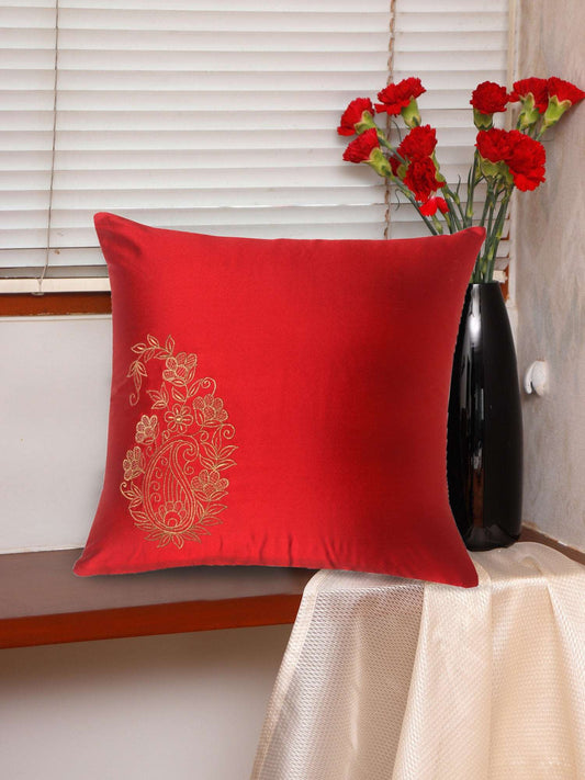 Cushion Cover Polyester Embroidered Paisley Red - 16" x 16"