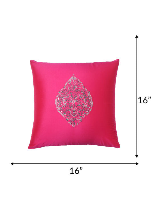 Cushion Cover for Sofa, Bed Polyester Motif Embroidery | Pink - 16x16in(40x40cm) (Pack of 1)