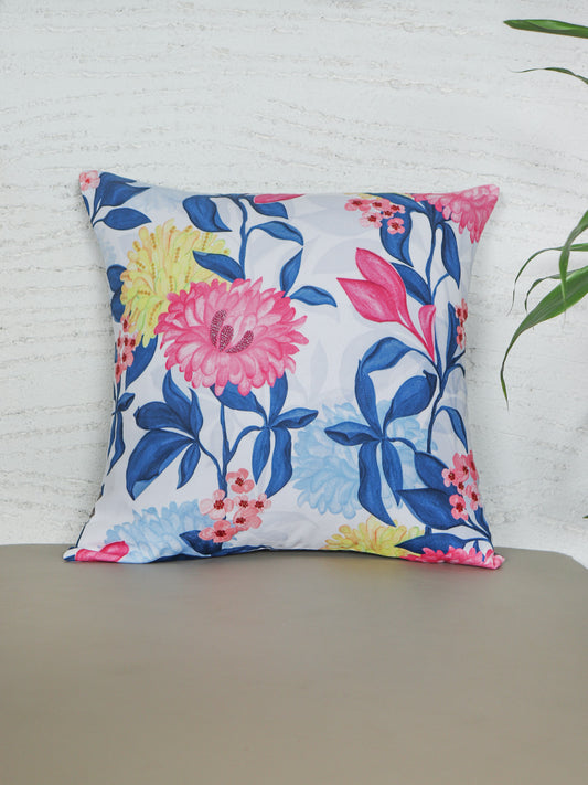 ZEBA World Square Cushion Cover for Sofa, Bed | Floral Print with Hand Embroidery and Sequence Work - Polycanvas | Multi - 16x16in(40x40cm) (Pack of 1)