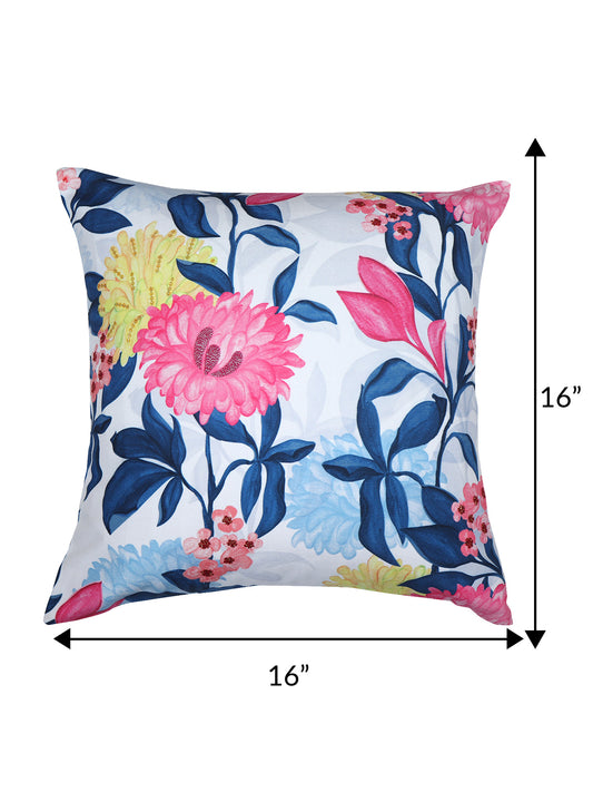 ZEBA World Square Cushion Cover for Sofa, Bed | Floral Print with Hand Embroidery and Sequence Work - Polycanvas | Multi - 16x16in