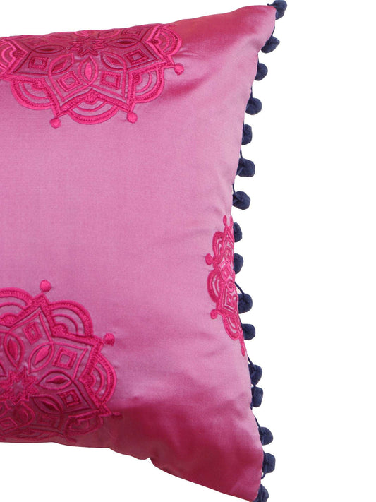 Cushion Cover Embroidered with Pom Pom Pink - 12" x 20"