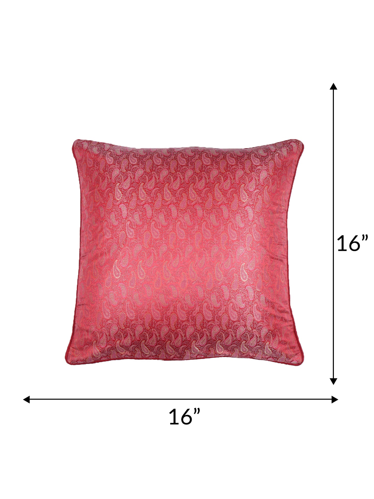 Cushion Cover for Sofa, Bed Varanasi Silk Paisely with Cord Piping | Pink - 16x16in(40x40cm) (Pack of 1)