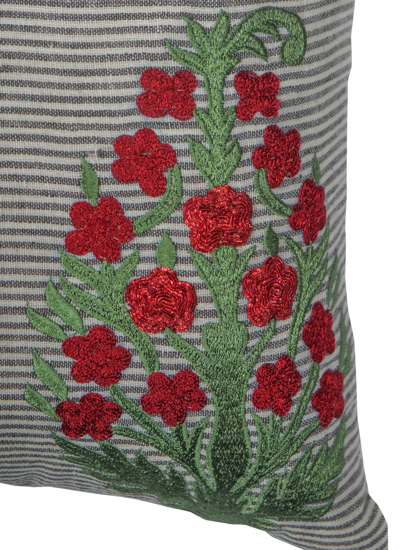 ZEBA World Rectangular Cushion Cover for Sofa - Lumbar Cushion | Stripes with Floral Hand Embroidery - Linen | Grey - 12x22in(30x55cm) (Pack of 1)