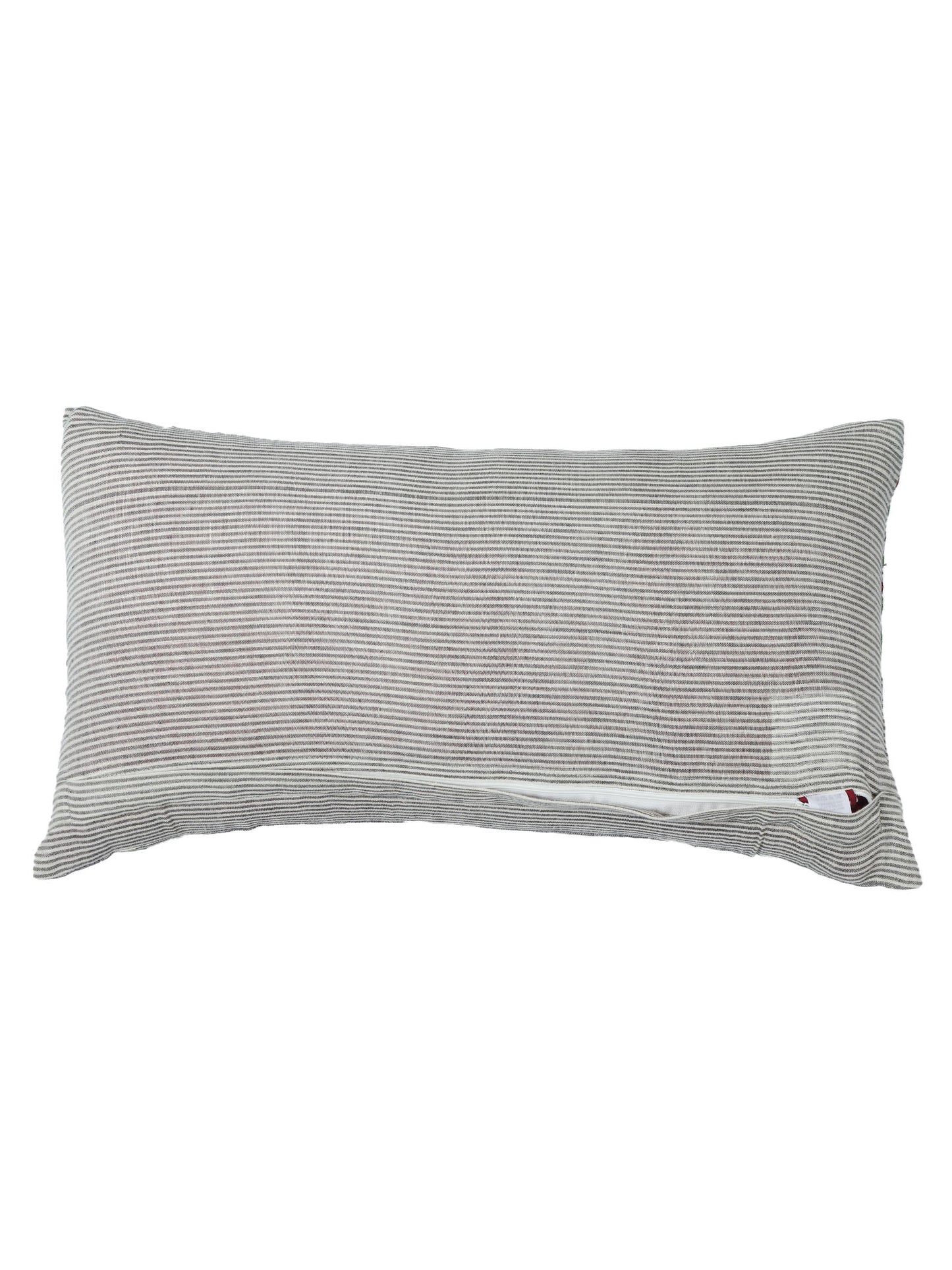 ZEBA World Rectangular Cushion Cover for Sofa - Lumbar Cushion | Stripes with Floral Hand Embroidery - Linen | Grey - 12x22in(30x55cm) (Pack of 1)