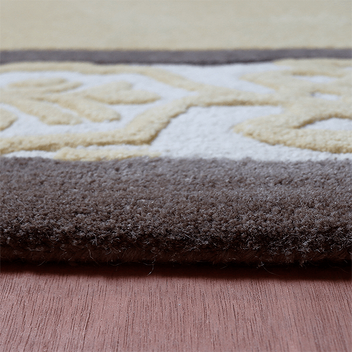 Carpet Hand Tufted 100% Woollen Ornamental Border Gold Brown - 4ft X 6ft