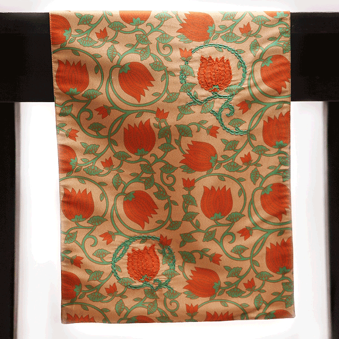 Table Runner 100% Polyester Tulip Kalamkari Printed Rust Green - 12" X 84"
