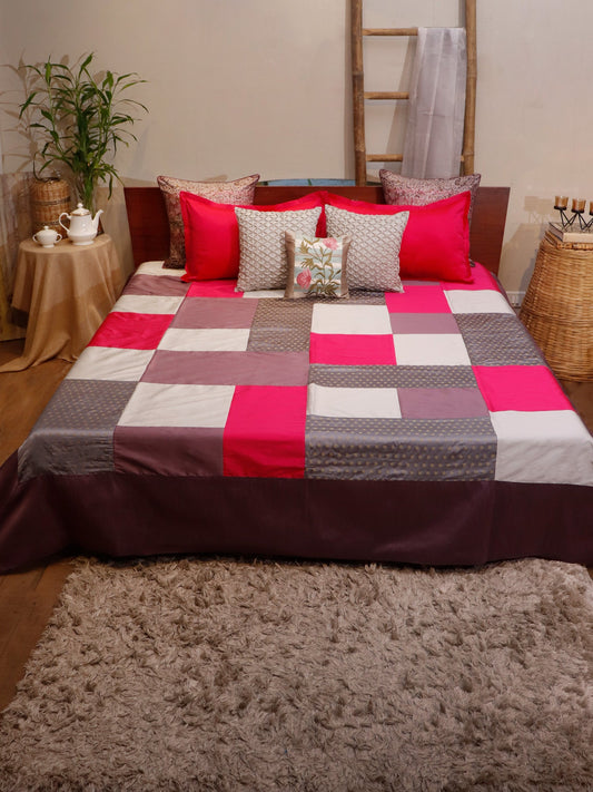Bed Cover With 2 Pilllow Sham Polyester Blend Patchwork Multi Colour (90" X 108" ; Pillow - 17" X 27")