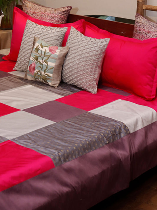 Bed Cover With 2 Pilllow Sham Polyester Blend Patchwork Multi Colour (90" X 108" ; Pillow - 17" X 27")