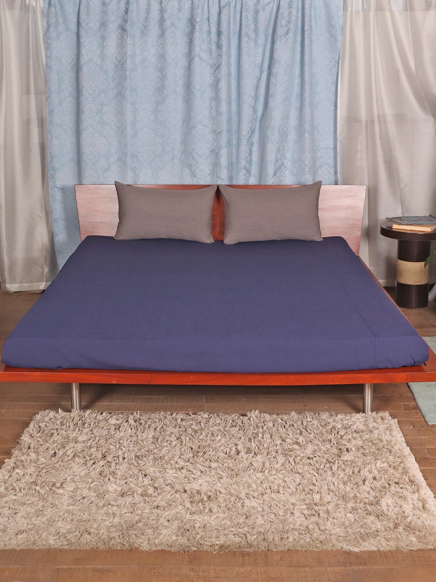 Bed Cover Jean Stitch Polyester Blend Navy Blue - 90" X 108", 17" X 27"