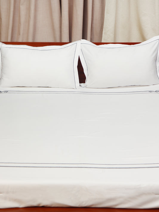 Bedsheet with Pillow Shams 100% Cotton 400tc Embroidered White - 108"x108"+17"x27"