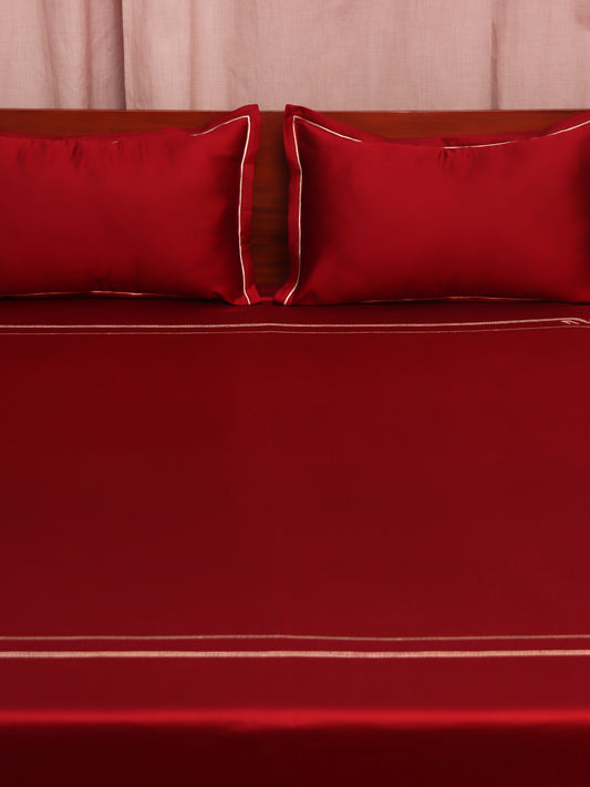 Bedsheet King Size with Pillow Sham Cotton Aari Embroidery Maroon - 108" x 108", 17" x 27"