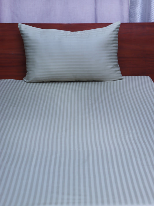 Bed Sheet King Size Striped Cotton Sage Green - 108" x 108", 17" x 27"