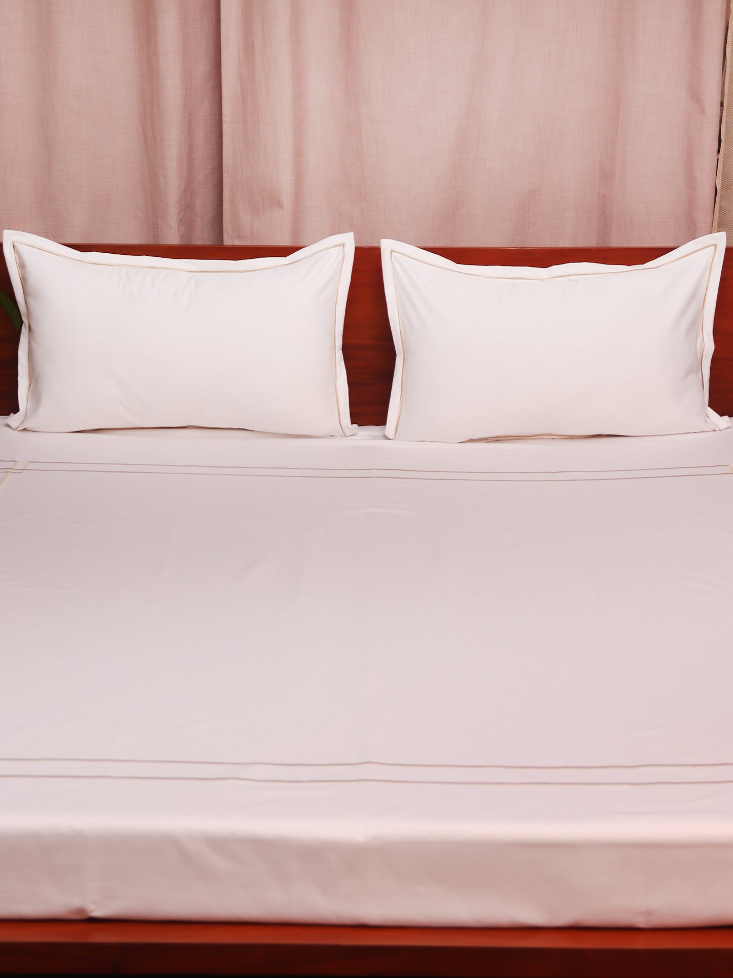 Bedsheet King Size with Pillow Sham Cotton (300Thread Count) Aari Embroidery White - 108" x 108", 17" x 27"