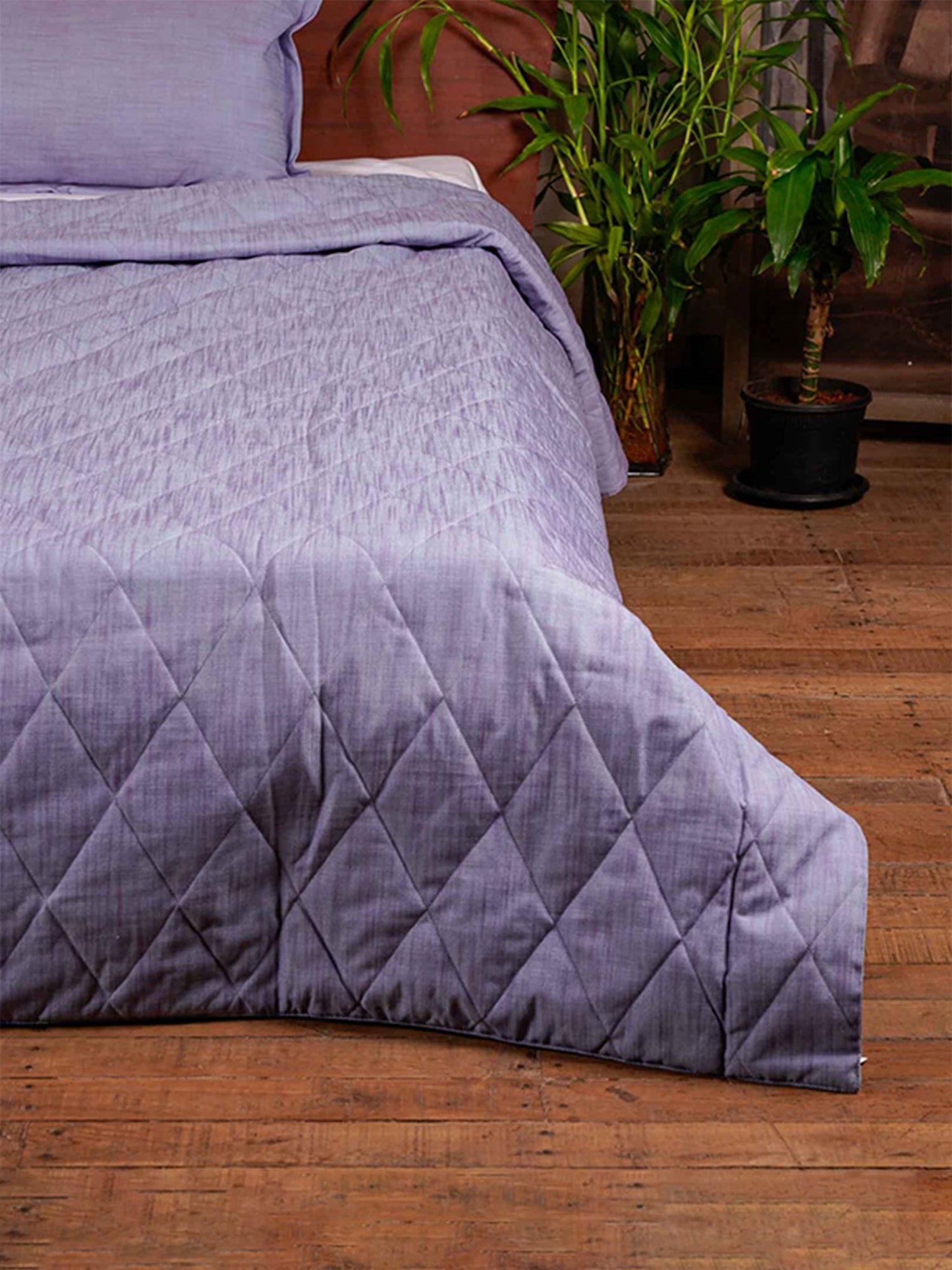 Quilt with 2 Pillow Shams Cotton Diamond Quilted Blue - (90" X 108" ; Pillow - 17" X 27")