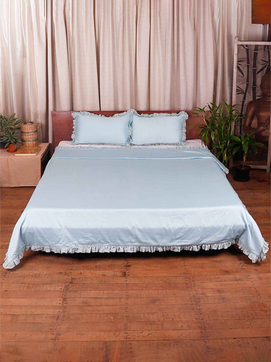 Quilt with 2 Pillow Shams Cotton Light Blue-Grey (90" X 108" ; Pillow - 17" X 27")